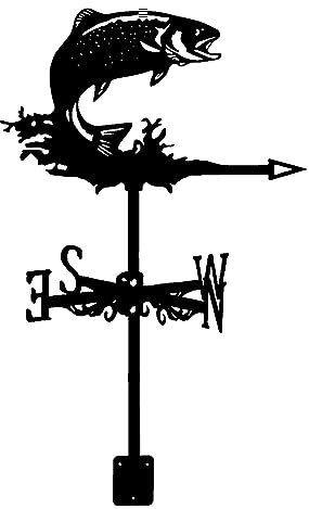 UZSPAC Wetterhahn Für Gartenhaus Eisen Wetterfahnen Fisch Wind Direction Indicator Und Roof Decoration Schwarzes Silhouettendesign