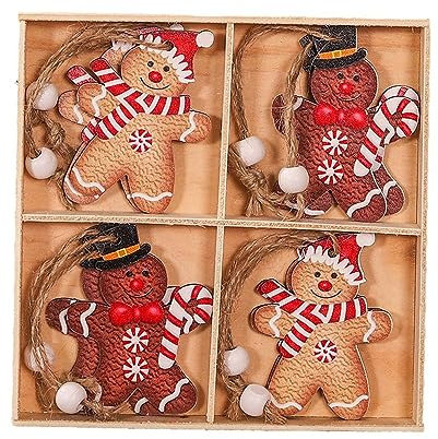12 pz/scatola di legno decorazione dell'albero di Natale appeso omino di pan di zenzero ornamenti figurine albero pan di zenzero per Natale