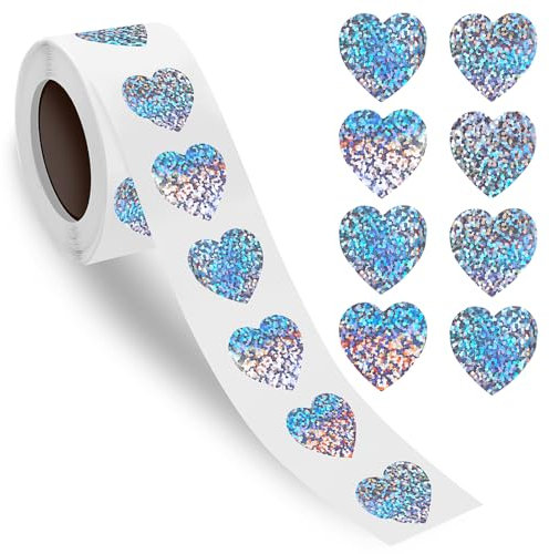 Bewudy 500 Stück Glitzer Sticker, Silber Herz aufkleber, Glitzer Scrapbook Aufkleber 2.5cm Herz Aufkleber Belohnungsaufkleber Zum Basteln FüR Klassenzimmer Lehrer Zubehör (Silber Herz)
