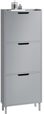 SoBuy Schuhschrank schmal mit 3 Klappen Platzsparender Schuhkipper Hoch Kommode Schuhregal geschlossen Flurschrank für Diele, Flur 50x129x19cm Hellgrau FSR151-H-HG
