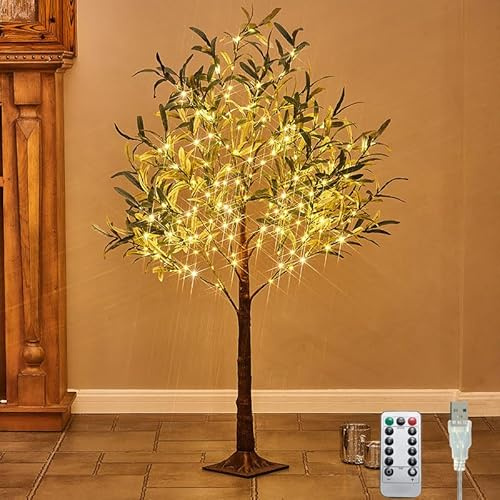 LOGT LED Baum Lichter Künstlich Olivenbaum 180cm 300 LED Warmweiß, USB LED Lichterbaum mit Fernbedienung, 8 Lichtmodi, Lichter Dekobaum, künstliche Grünpflanzen, für Weihnachts Hochzeit Party,120cm