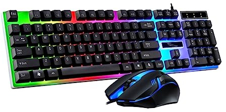 jojofuny Clavier et Souris pour PC de Jeu Rétroéclairage LED Coloré, Design Ergonomique, 104 Touches en Abs, Ensemble Filaire Noir pour Accessoires Gamer