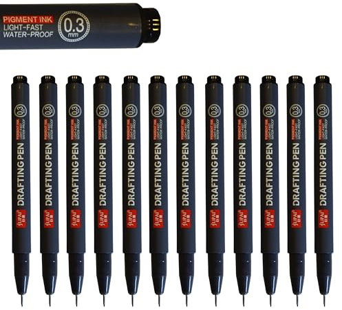 Inqzen 12er Fineliner-Stifte, Filzstifte, Pigmentliner, Tintenstifte zum Zeichnen, wasserfester Marker, Handwriting-Stift, malen, technisches Zeichnen, Skizzierstift (12er Set (0,3mm))
