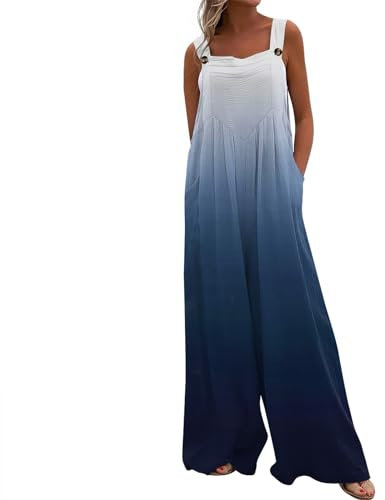 Vasreyy Garten Latzhose Damen Jumpsuit Elegant Schlafoverall Hochzeitsgast Hosenanzug Jeanslatzhose Kurz Loose Ärmellose Overall(M,Dunkelblau)