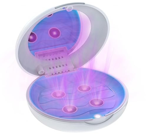 HAZARA Boite Gouttiere Dentaire avec LumièRe De DéSinfection UV, Boite A Dentier Adulte DéSinfecte, Nettoie Et éLimine Les Odeurs, Boite Dentier Portable, Parfaitement ProtéGé