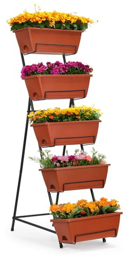 YBING Vertical Garden Bed 5 Tier Vertical Raised Garden Planter Standing Herb Garden Planter Tiered Flower Planter Boxes for Outdoor Plants Brick-Red
