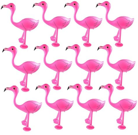 Lezevn 12Pcs Inflatable Pink Flamingo Hawaiian Party Toys Inflatable Flamingos Water Float Toys for Summer Beach Pool Party Supplies