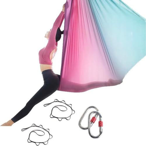 LYXLBX Aerial Yogatuch, Yoga Schaukel, Yoga Vertikaltuch, Schaukeltuch, Yogatuch Zum Aufhängen, Trapez Schaukel, Yogatücher, Yoga Hammock Hängematte Set,Yogatücher für Erwachsene(5 * 2.8M)