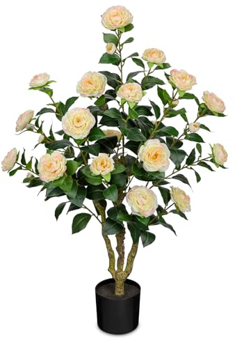 Arborus Kunstbaum 90CM Künstlicher Kamelienbaum Künstlicher Baum mit Blüten | Künstlicher Blütenbaum Gelb Kunstblumen im Topf Große Kunstpflanzen für Wohnzimmer Schlafzimmer Büro Deko