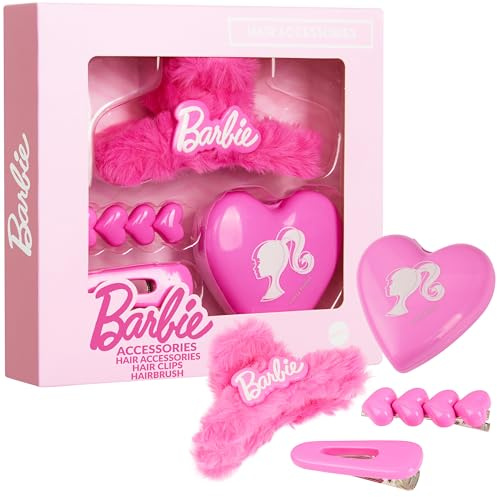 Barbie Haarschmuck Set Mädchen - Haarspangen, Klappbürste & Haarklammer, Beauty-Haarset - Geschenke für Sie
