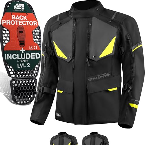 SHIMA RUNNER Motorrad Jacke Herren mit Protektoren AIRFORCE Rückenprotektor Schutzjacken Schulter Protektor Ellbogen Textiljacke Wasserdicht Protektorenjacke Stadt (Männer, Fluo, M)