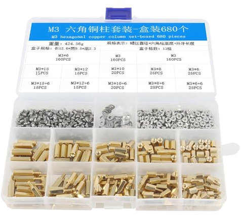 Weppduk Motherboard-Schrauben | Abstandshalter | Abstandshalter M3 für Sechskantschrauben 680-teilig | Abstandshalter für Leiterplatten | Abstandshalter für PCB-Schrauben | Sortiment Kit