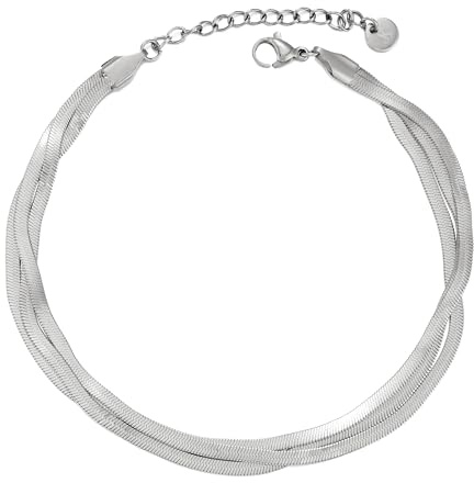 Kim Johanson® Edelstahl Damen Fußkettchen *Alma* in Silber, Gold & Roségold | Mehrreihige Fußkette | Schlangenkette | Wasserfest | Boho Schmuck für Frauen | Verstellbare Länge