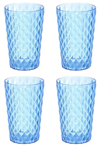 sourcing map 4Pcs Plastic Drinking Cups, Transparent Unbreakable Reusable Water Tumblers Stackable Drinking Glasses for Coffee, Milk, Juice, Blue