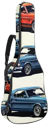 Borsa per chitarra acustica con due tasche, custodia per chitarra classica American Muscle, resistente all'acqua, doppia tracolla regolabile, American Muscle Classic Racing Car, 42.9x16.9x4.7 in,
