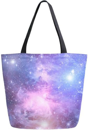 Canvas Umhängetasche Aquarell Bunter Stern Stoffbeutel Bedruckt Mit Innentasche Strandtasche Wiederverwendbare Canvas Tasche, Für Schule, Reisen, Bücher