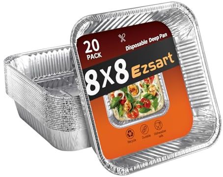 Ezsart 8x8 Aluminum Pans - 20 Pack Disposable Foil Pans, Heavy Duty Square Aluminum Baking & Roasting Trays for Meal Prep, Food Storage, Heating & Party Serving