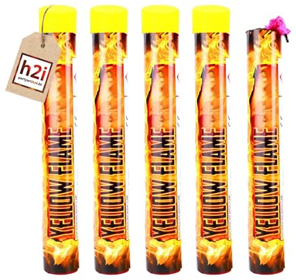 h2i Bengalo - Bengalfeuer | 5 St. | Gelb | 40 s | Kraftvolle Handfackel für spektakuläre Lichteffekte | Leuchtfackel & Lanzenlicht mit Heller Flamme & Rauch | Ideal für Partys & Events | j | Kat F1