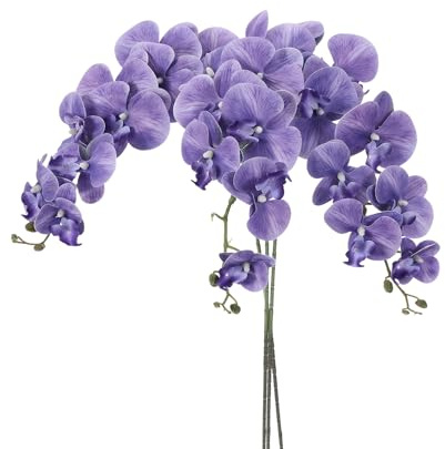 PATIKIL Tallos De Orquídea Artificial 41, Paquete De 3 con 9 Cabezas Flores Falsas Phalaenopsis con Toque Real Rama De Orquídea Falsa para Jarrón Decoración De Bodas Y Hogar, Violeta