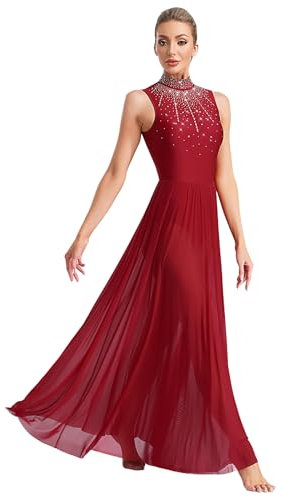 TTAO Damen Tanzkleider Lyrisch Tanzkostüm Ärmellos Ballett Kleid Maxi Latein Rumba Tango Kleid Modern Lyrisch Tanzkleid Burgundy S