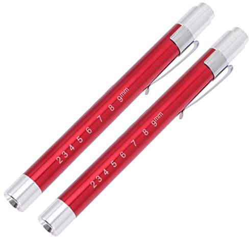 MUCKLILY 2pcs Led Medical Penlights for Pupil and Oral Inspection, Red Plastic Housing, Pen-shaped Torch with Clip, Battery Powered Inspection Light for Healthcare Professionals