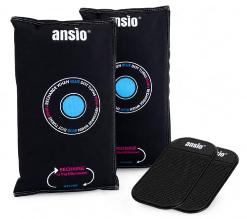 ANSIO® Reusable Car Dehumidifier Bags 900g (Pack of 2) with Anti-Slip Mats – Moisture & Condensation Absorber for Car, Windscreen & Interior – Microwave Rechargeable