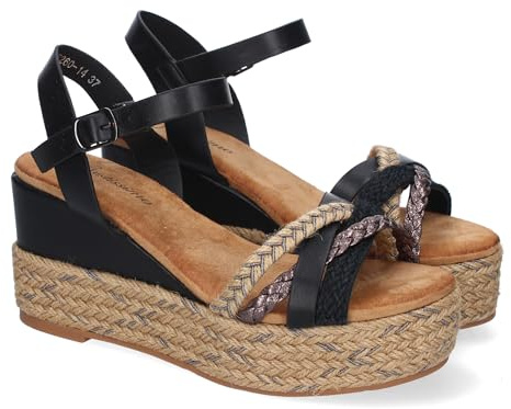 shoes&blues.es 91644 Sandalia de Cuna de Yute para Mujer, Comodas y Elegantes, Diseno Moderno con Pala Trenzada y Cierre de Hebilla, Ideales para Primavera-Verano. Negro Talla 36