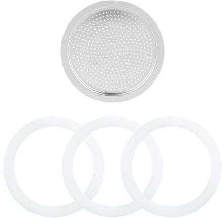Sivaphe Espresso Maker Replacement Parts for Aluminum Moka Pot, Includes 1 Filter and 3 Silicone Gasket Seals (9 Cup)