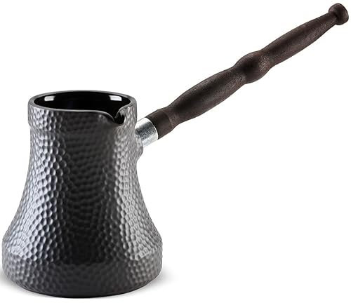 Caffettiera turca in ceramica, 500 ml, Cezve Ibrik Briki Turka, martellata, con manico in legno rimovibile, per fornelli elettrici a gas