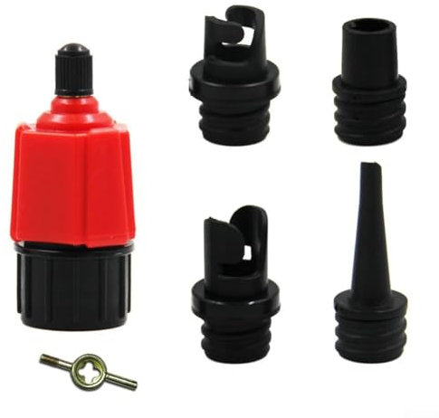 Jonikuper Luftpumpen-Adapter mit 4 Ventildüsen, verstellbare Dichte, für Paddleboard, Kanu, aufblasbares Bett, schnelles Aufpumpen, Kompressor, Reifenpumpe (rot)