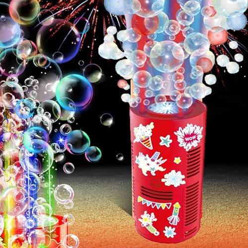 Macchina per Bolle di Sapone con Effetto Fuochi d'Artificio Macchina Automatica Bolle 12000+ al Minuto con Luci e Suoni Bubble Maker 90ml Inclusi Bambini Adulti Festa Party Interno Esterno