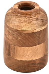 Kimona Vase aus Akazienholz, Vintage-Stil, Bauernhaus-Blumenvase für Zuhause, Büro, Tisch, Regal, Kaminsims, Veranda-Dekorationen (10,2 x 10,2 x 15,2 cm)