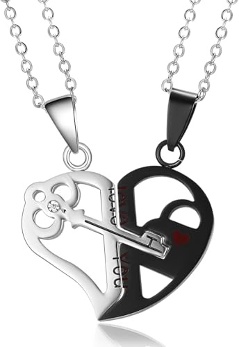 OQKAHIV 2 pezzi Ciondoli Migliore Amico, Collana BFF a forma di cuore, Ciondolo Amante Amicizia Coppia, Collana Ciondolo Sorelle Gioielli Amicizia Regalo, per Amici, Amanti, Argento+Nero