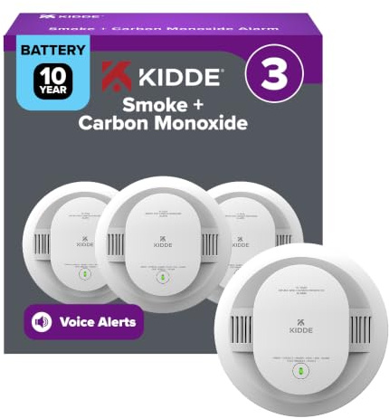 Kidde Smoke and Carbon Monoxide Detector for Home, 10 Year Battery Operated, Voice Alerts, 3 Pack