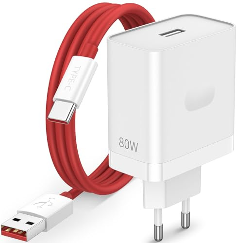 80W Ladegerät mit USB C Kabel für OnePlus Nord 5 CE5 5G CE4 Lite Nord CE3 2T, SUPERVOOC Adapter und Typ C Ladekabel 1 Meter Schnelllade Stecker für OnePlus 13R 13T 13s 10 Pro Ace 5 Pad 3 OnePlus Open