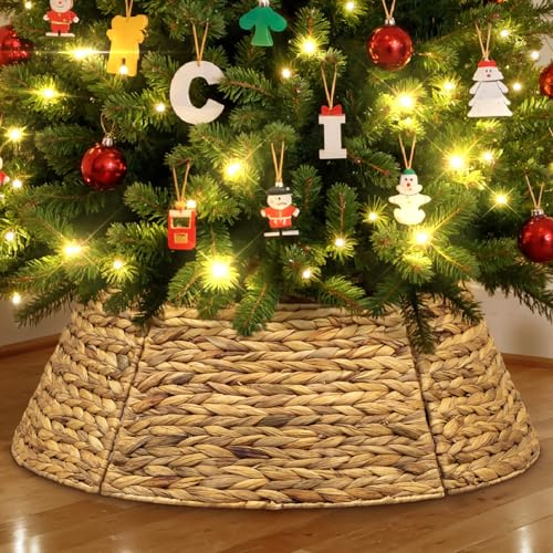 Lanpn Naturel Rotin Collier Sapin Noël 61 cm, Rond Housse de Décorative Cache Base Pied Jupe de Sapin de Noel Vannerie Decorations Christmas Tree Collar pour Petit Mini Arbres Artificiels (Original)