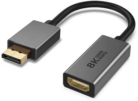 MALSSE Adaptador activo DisplayPort a HDMI compatible con resolución de 8K60Hz 4K120Hz para monitores de PC, configuraciones de dispositivos de juego