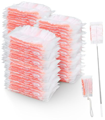 Zaxiva Juego de 60 imanes para Plumero,Plumero para toallitas plumeras,Rosa | pelo de animales para plumero rellenable, plumero de limpieza con 1 mango para pelo de animales, polvo, color rosa