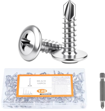 120 Pcs Wafer Head Self Tapping Screws Metal, M4.2x13mm Self Drilling Wafer Head Screws, Sheet Metal Screws410 Stainless Steel Modified Truss Tek Screw Set for MetalWork (120, Silver, M4.2 x 16)