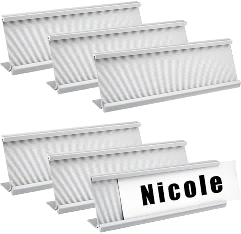 FINGERINSPIRE 6 Pcs Porte-plaques Nominatifs en Aluminium pour Bureau 180x31x53mm Porte-nom de Bureau Platine Plaques Nominatives Vierges Support de Bureaus Professionnel pour Salle de Réunion