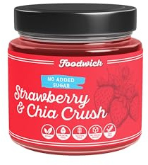 Foodwick (Foodwick Strawberry & Chia Crush – 285g Glass Jar – 65% Strawberries – No Added Sugar – Sweetened with Fruit Juice – Chia Seeds – Vegan Fruit Spread – Clean Label Jam Alternative)