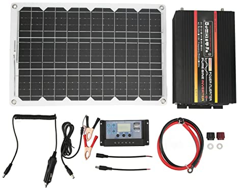 Gavigain Solar-Wechselrichter-Kombinationsset mit reinem Sinus-Wechselrichter, 18 W, 18 V, Solarpanel, 30 A, 12 V, 24 V, Solarregler-Set