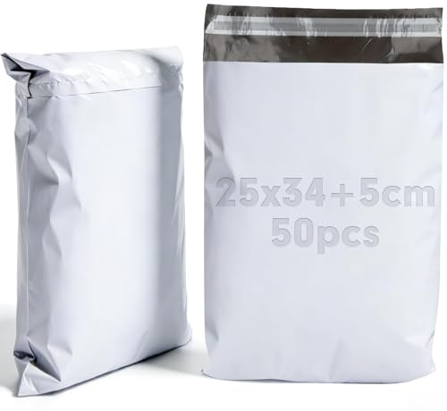 mawmuaw Versandtüten 25x34+5cm Versandtaschen Kleidung 50 Stück | Pakete für Versand, Versandtasche Selbstklebend, Versandbeutel Wasserdicht, Versandtüten für Kleidung, Logistik, Posttaschen