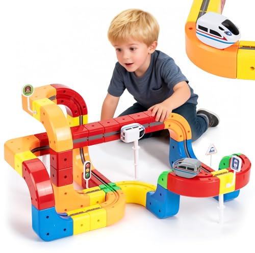 81Pc SUYIULEI Electric Train Track Set for Kids 3 4 5 6 7 8 Years Old, 3D Flexible Race Track Building Toy with Motorized Train, Modular STEM Learning Toy for Boys and Girls (Flagship Model)