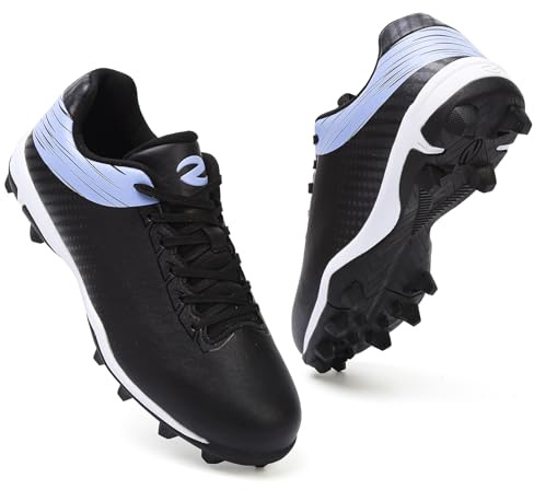 BKWHDAY Softball Cleats for Women Baseball Shoes Molded Rubber Spikes Turf Dirt Fields BlackBlue