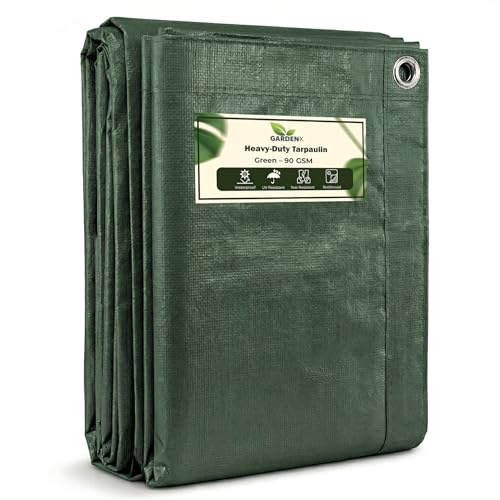 GARDENIX Tarpaulin 4m x 6m Green Heavy Duty 90gsm Waterproof Tarp Sheet Cover, Groundsheet, Multipurpose, Reinforced