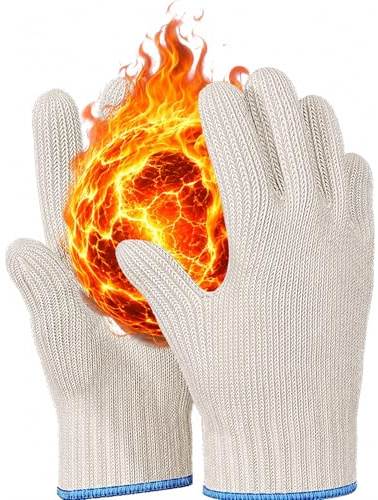 1Set 2Pcs Heat Resistant Oven Gloves with Fingers,Double-Layer Non-Slip Reusable BBQ Grill Gloves,Thickened Knit Kitchen Oven Mitts for Baking Cooking Grilling BBQ