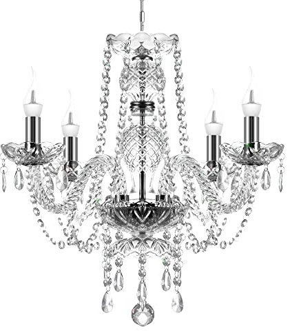 TRY-YEAN Lampadario in Cristallo Moderno Lampada a 4 Braccia Sospensione Trasparente 44cm E14 Plafoniera LED Soffitto K5 con Catena Regolabile per Camera da Letto, Soggiorno, Sala da Pranzo, Corridoio