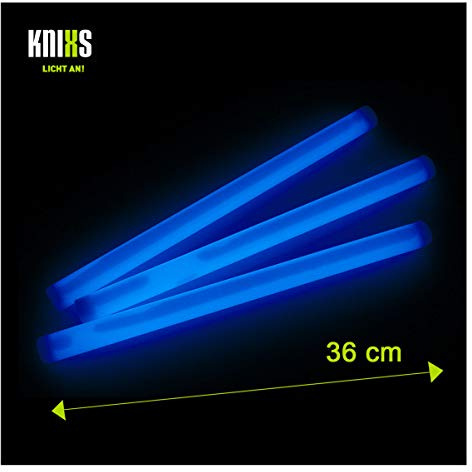 KNIXS 5er Set - Premium Monster-Knicklichter/Mega-Knicklicht 36cm lang - Extreme Leuchtkraft und Lange Leuchtdauer - Blau Leuchtend - für Festival,Markierung, Beleuchtung und Outdoor