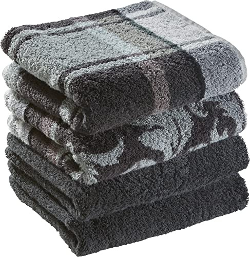 Erwin Müller Handtuch-Set 4er-Pack grau Größe 50x100 cm - Ludwigsburg - 100% Baumwolle - kuschelweich, saugstark, voluminös - praktisch durch beidseitige Schlaufen (weitere Farben)